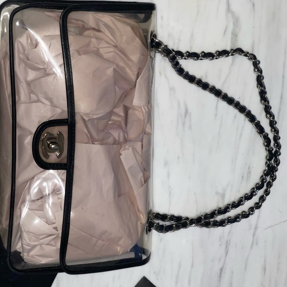 Chanel Clear PVC Black Lambskin Leather Trim Evening Shoulder Flap Bag - Picture 9 of 14